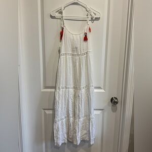 Rachel Zoe Dress Small Linen Blend Tiered White Crochet Panels Tassel
